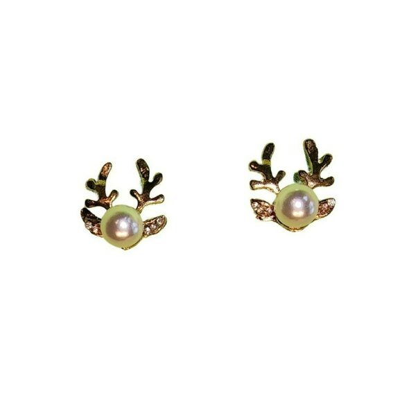 Christmas Pearl Deer Earrings For Women - Picture 2 of 5